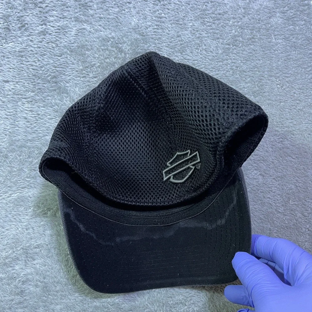 Harley Davidson Motorcycles‎ Mens Gray Black Mesh Baseball Cap New Era 39Thirty